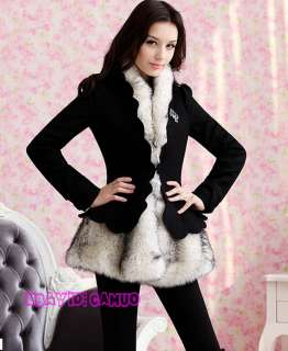 Grace Womens Winter Woolen Fleece Fur Warm Coat &Jackets Black S M L 