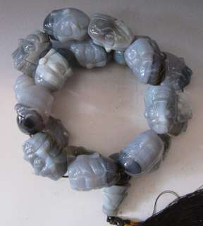 36Chinese Jade Carved 18 Arhat Prayer Worry Beads Mala  