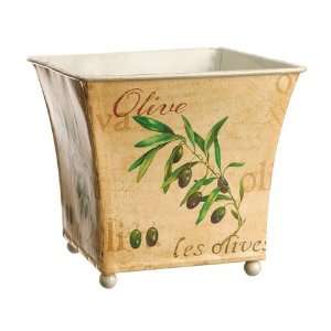  5hx5.2wx5.2l Tin Olive Cache Square Pot Beige Green 