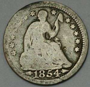Scratched Rev 1854 Liberty Seated Half Dime   Net G  