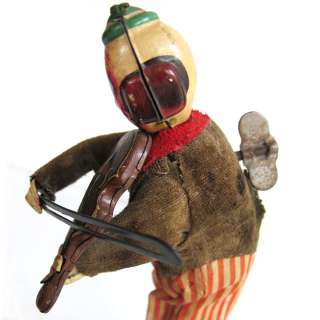 Working Tin Mechanical Wind Up Clown Happy The Violinist Vintage 1950s 