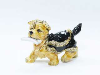 YORKSHIRE TERRIER PEWTER AUSTRIAN CRYSTAL JEWELRY BOX  