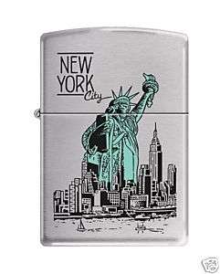 Zippo New York City Statue of Liberty Brushed Chrome Lighter, Low 
