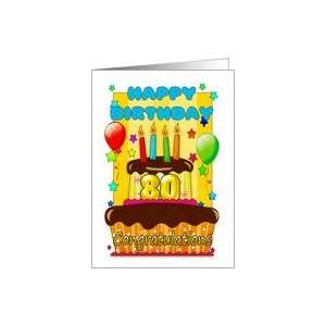  birthday cake with candles   happy 80th birthday Card 