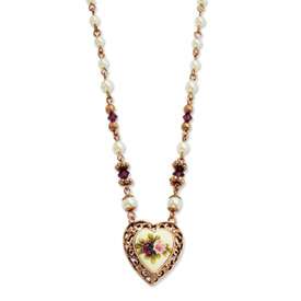 New 1928® Rose tone Glass Pearl Heart 15 Necklace  