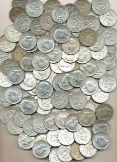ONE HUNDRED (100) KENNEDY SILVER HALF DOLLARS. ASSORTED DATES AND 