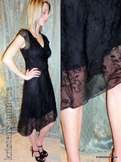 VTG 90s SHEER Black VELVET BURNOUT Chiffon Dress Asymmetrical Hem Art 