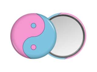 YIN YANG POCKET HAND MIRROR Design #6 Asian Taoist Symbol Pink Blue 