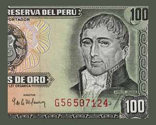100 SOLES DE ORO Note PERU 1969 Hipolito UNANUE   UNC  