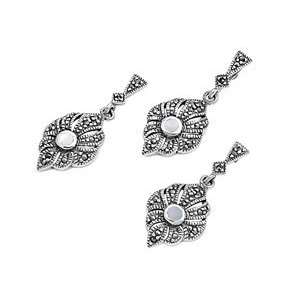Sterling Silver Marcasite Fashion Pendant and Earrings Set   Mother of 