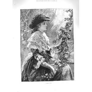  1883 MAID KENT BEAUTIFUL WOMAN GIRL FLOWERS FINE ART