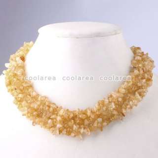 19 Yellow Citrine Quartz Gemstone Chips Beads Necklace  