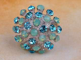   Jade Crystal Abstract 70s Disco Ball Fun Silver Tone Color Sized Ring
