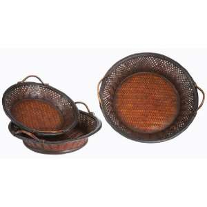   Set of 3 African Inspired Woven Bamboo Serving Bowls