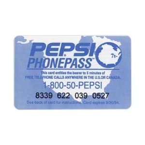  Collectible Phone Card 5m Pepsi Phonepass (Light Blue 