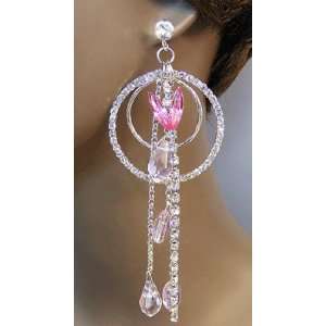  Pink Crystal Chandlier Dangle Earrings 