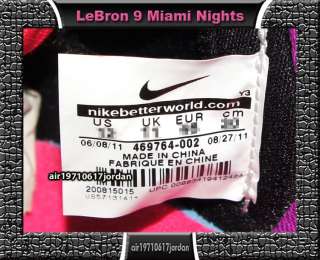 2011 Nike Air Max LeBron 9 Miami Nights US 10.5 south beach canon pre 
