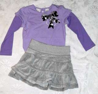 Gap Kids Girls XS/4 5 Gray Velour Skirt Purple Long Sleeve Bodysuit 