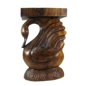  Hand Carved Acacia Wood Swan Plant Stand