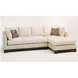   sofa with cushion back and arms and wood trim base