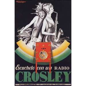  ESCUCHELO CON UN RADIO CROSLEY MUSICIANS VINTAGE POSTER 