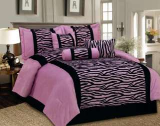 Zebra Black Lavender Pink Short fur Comforter Set New Twin Full Queen 