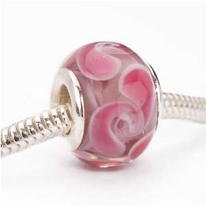  Murano Style Glass Lampwork Bead Fits Pandora Pink Paisley 