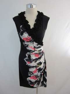 New Maggy London Black Multi Floral Jersey Dress 8P  