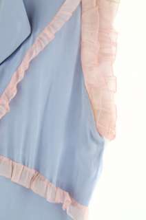 VINTAGE 30s Baby Blue RAYON SILK Sheer Pink Organza Ruffle Bias Cut 