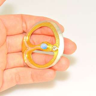 22K Gold Vermeil and Sterling Silver OPAL TOPAZ Pin  