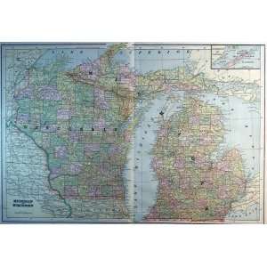  Cram Map of Wisconsin and Michigan (1893)
