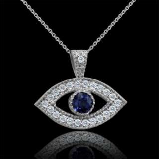 Diamond Sapphire Evil Eye 14K White Gold Pendant  