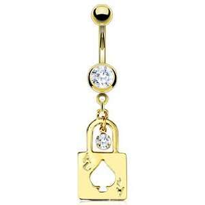  Gold Plated Over 316L Surgical Steel Belly Ring with Ace 