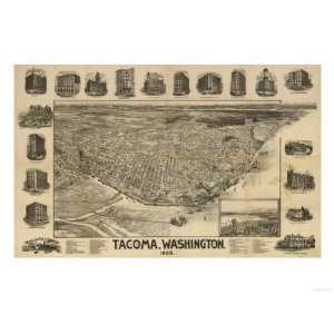  Washington   Panoramic Map of Tacoma Giclee Poster Print 
