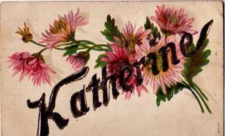 Postcard 917076 Pink Flower Name Katherine Glitter  