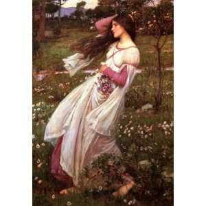  WINDFLOWERS SPRING GIRL BY WATERHOUSE SMALL CANVAS REPRO 