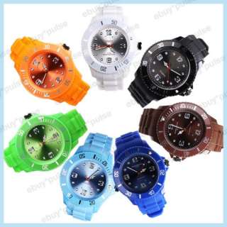   Size Silicon Sports Date Quartz RUBBER Band Unisex Wrist Watch 7Colors