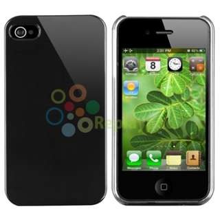 Black w/ Clear Side Back Case+LCD Guard+Wall Charger For iPhone 4 4S 