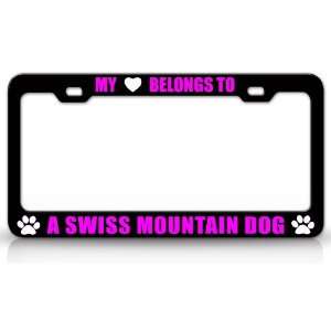   Dog Pet Steel Metal Auto License Plate Frame Tag Holder, Black/Pink