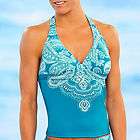   Kauai Blue Bolsa Chica Bra Cup Tankini Swimsuit Top TALL 32B 30C