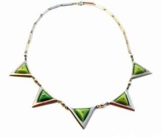 Vintage 20s 30s ART DECO Machine Age Chrome & Green Galalith Triangles 
