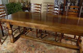 English Farmhouse Refectory Table & 8 Ladderback Chairs  