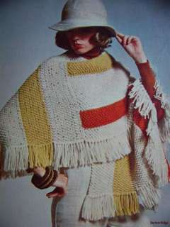 70s BoHo Shawls Hats PONCHO Wraps Crochet Knit Patterns  