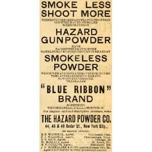 1895 Ad Hazard Powder Company Blue Ribbon Brand Guns   Original Print 