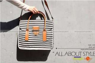 Women Fashion Stripe Canvas Handbag Shoulder Bag #479  
