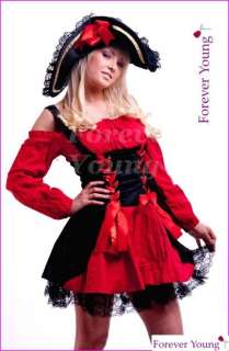 Lady Captain Pirate Fancy Dress Costume + Hat 10 12 14  