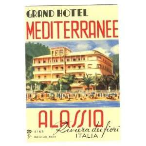 Grand Hotel Mediterranee Luggage Label Alassio Italy Riviera Dei Fiori
