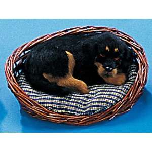 Mini Rottweiler Dog Puppy W/ Basket Lifelike Figurine Collectible New