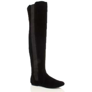 WOMENS LADIES HIGH OVER THE KNEE ELASTIC STRETCH PULL ON FLAT BOOTS 