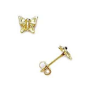 14k Yellow Gold Small Butterfly Stamping Earrings   Measures 5x6mm 